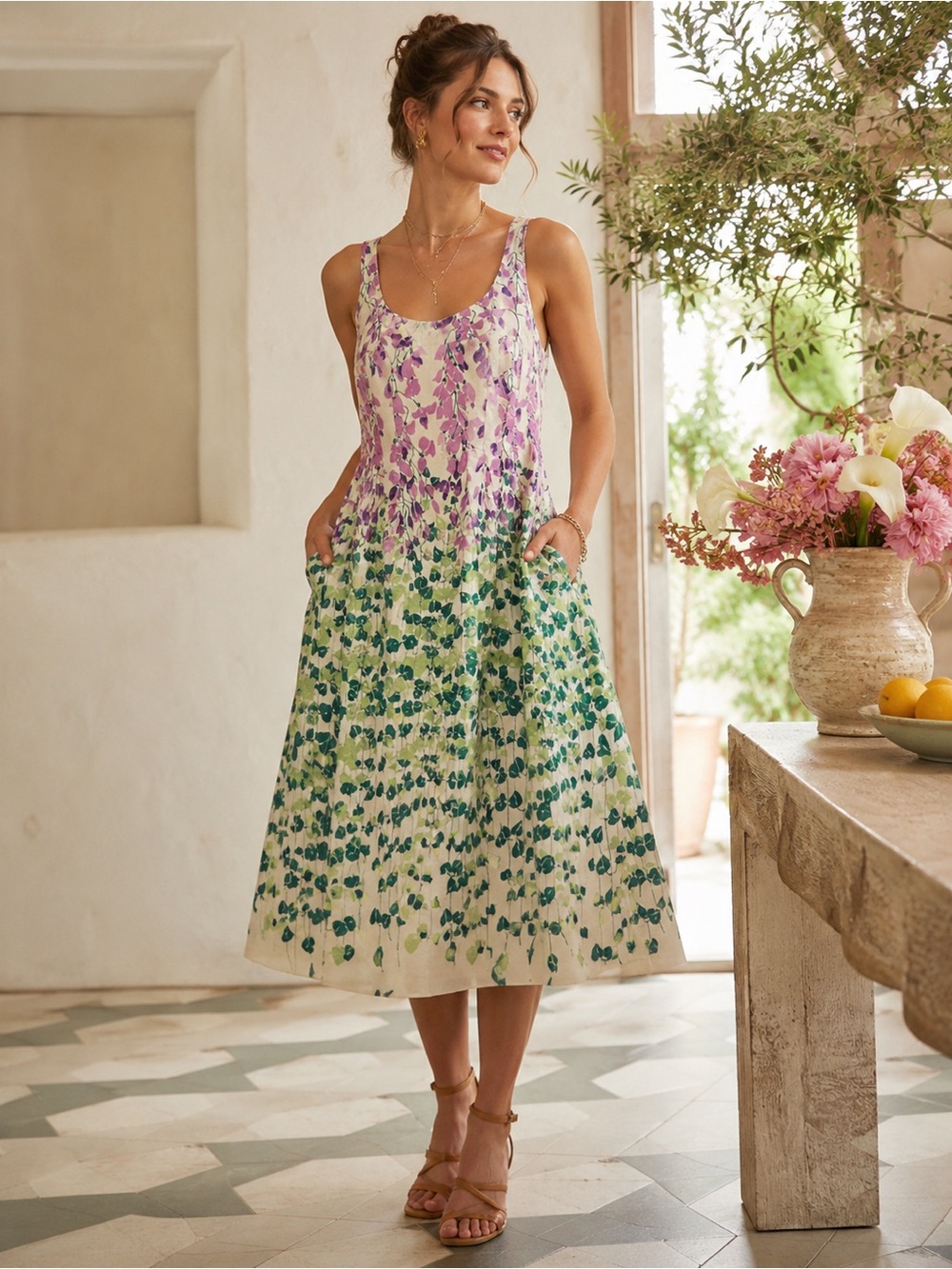 Maeve Anthropologie 100% Cotton Floral Pocket Dress Size 8